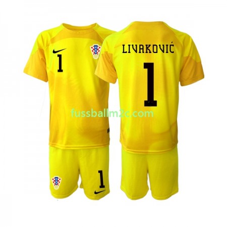 Fußballtrikots Kroatien Dominik Livakovic 1 Torwart Kinder Heim Trikotsatz WM 2022
